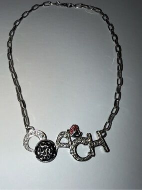 Vintage Coach Logo Silver-Tone With Rhinestone Necklace